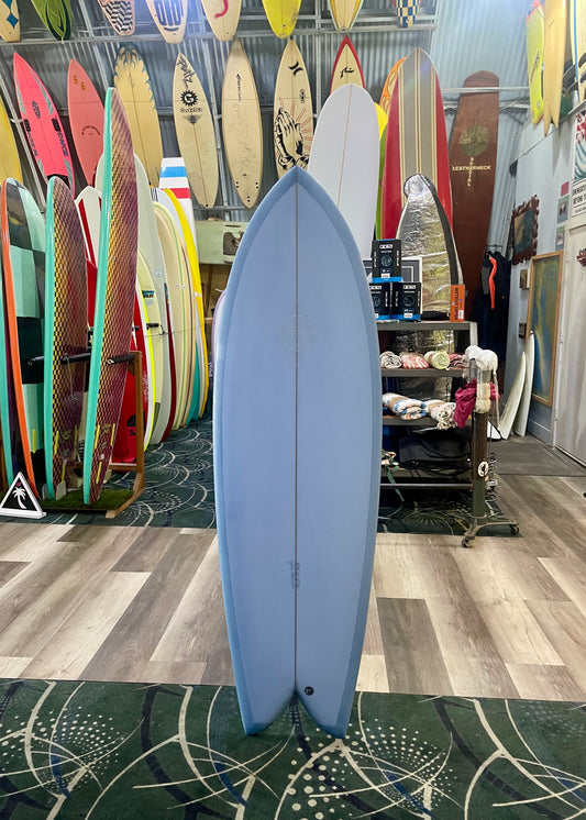 5'10 ELLINGTON FISH W/BOXES - POWER BLUE TINT SANDED GLOSS