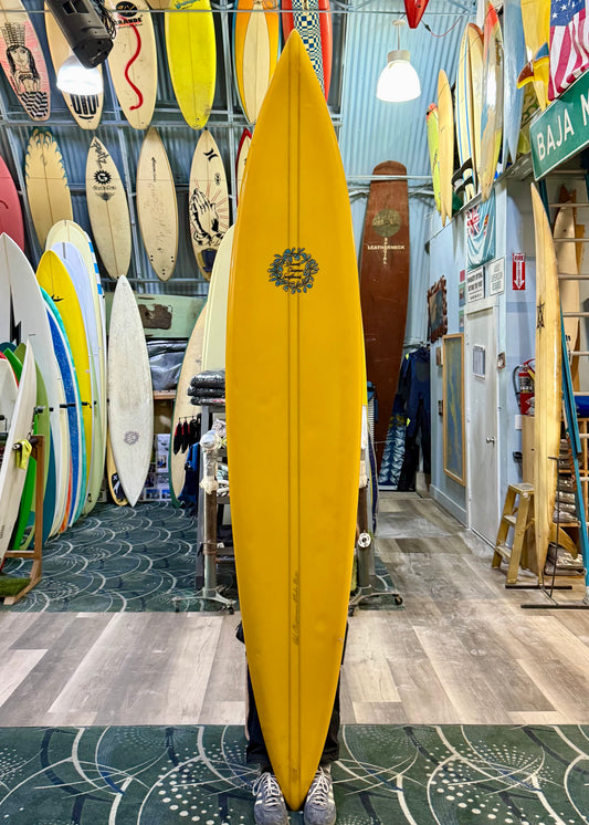 8'10 BREWER CHAPMAN SINGLE FIN - PIN - DOUBLE STRINGER - YELLOW